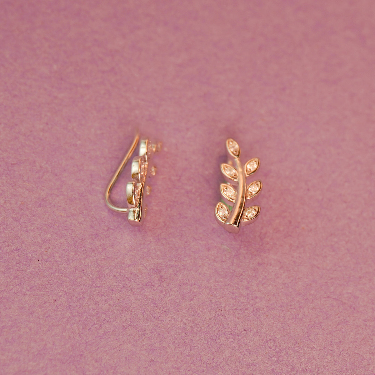 925 Sterling Silver Leaf-Themed Ear Climber Cuff Earrings
