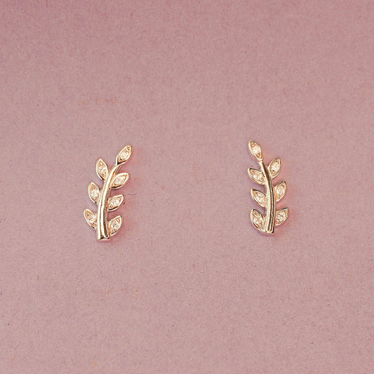 925 Sterling Silver Leaf-Themed Ear Climber Cuff Earrings