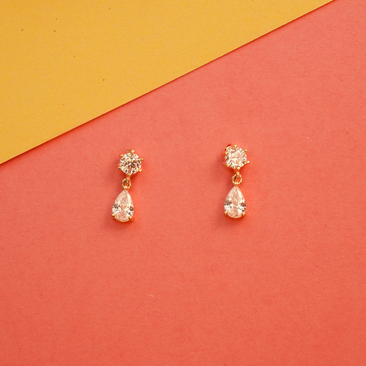 925 Sterling Silver Gold Polish Plated Pear Drop Earring