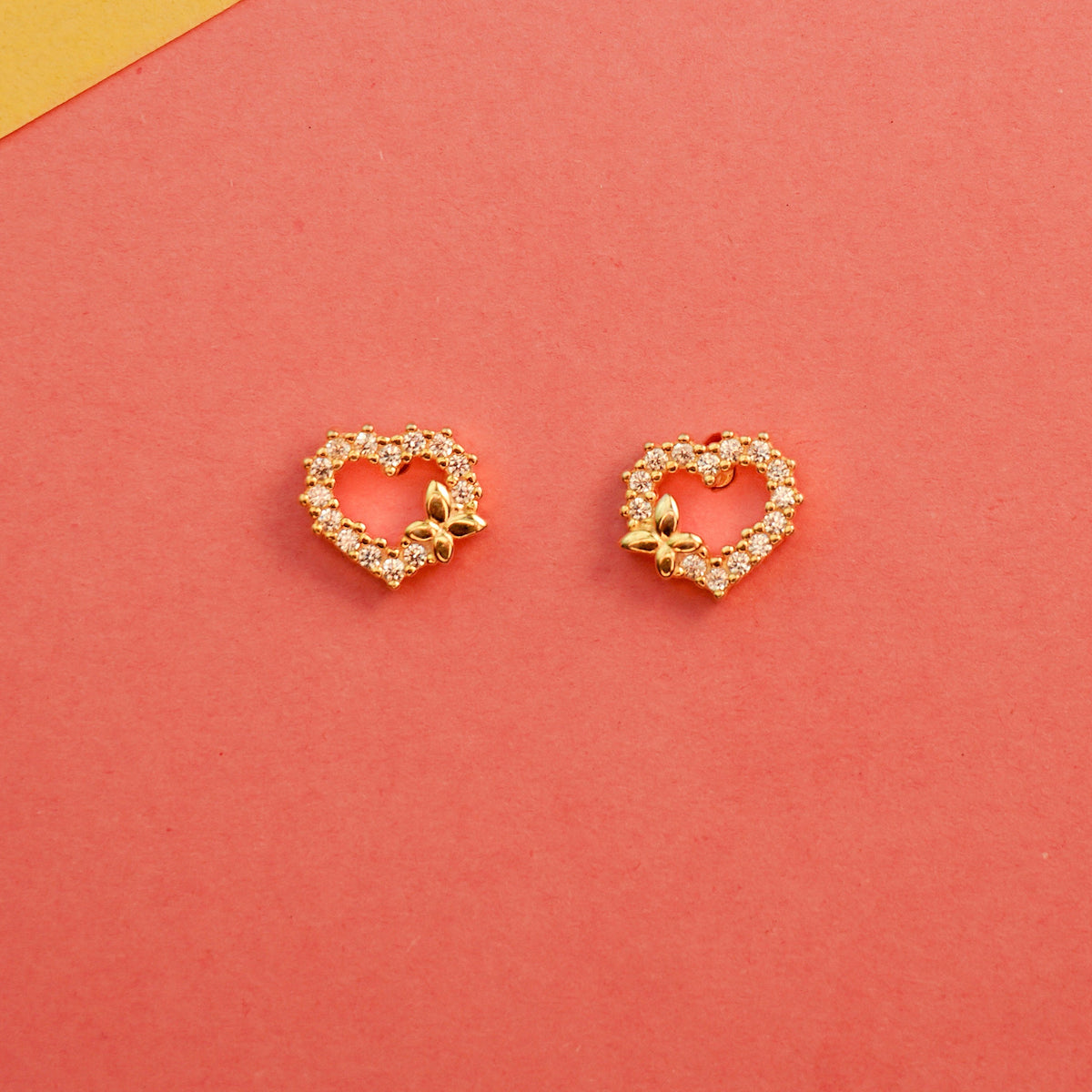 925 Sterling Silver Gold Polish Heart Shaped Stud Earring
