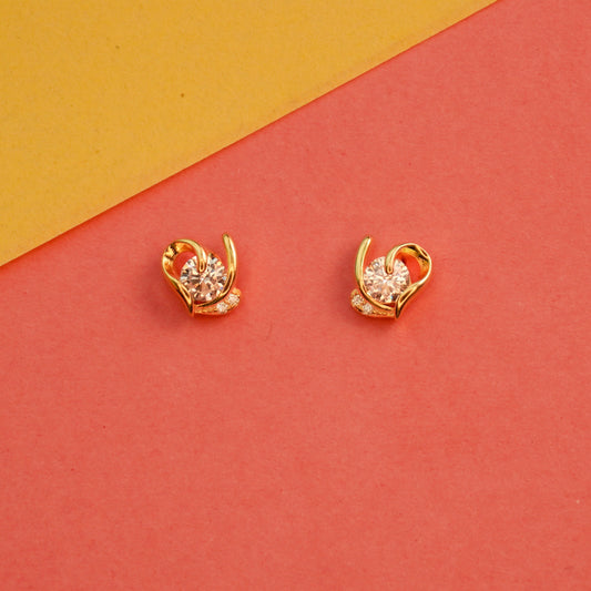 925 Sterling Silver Gold Polish Stone Heart Stud Earring