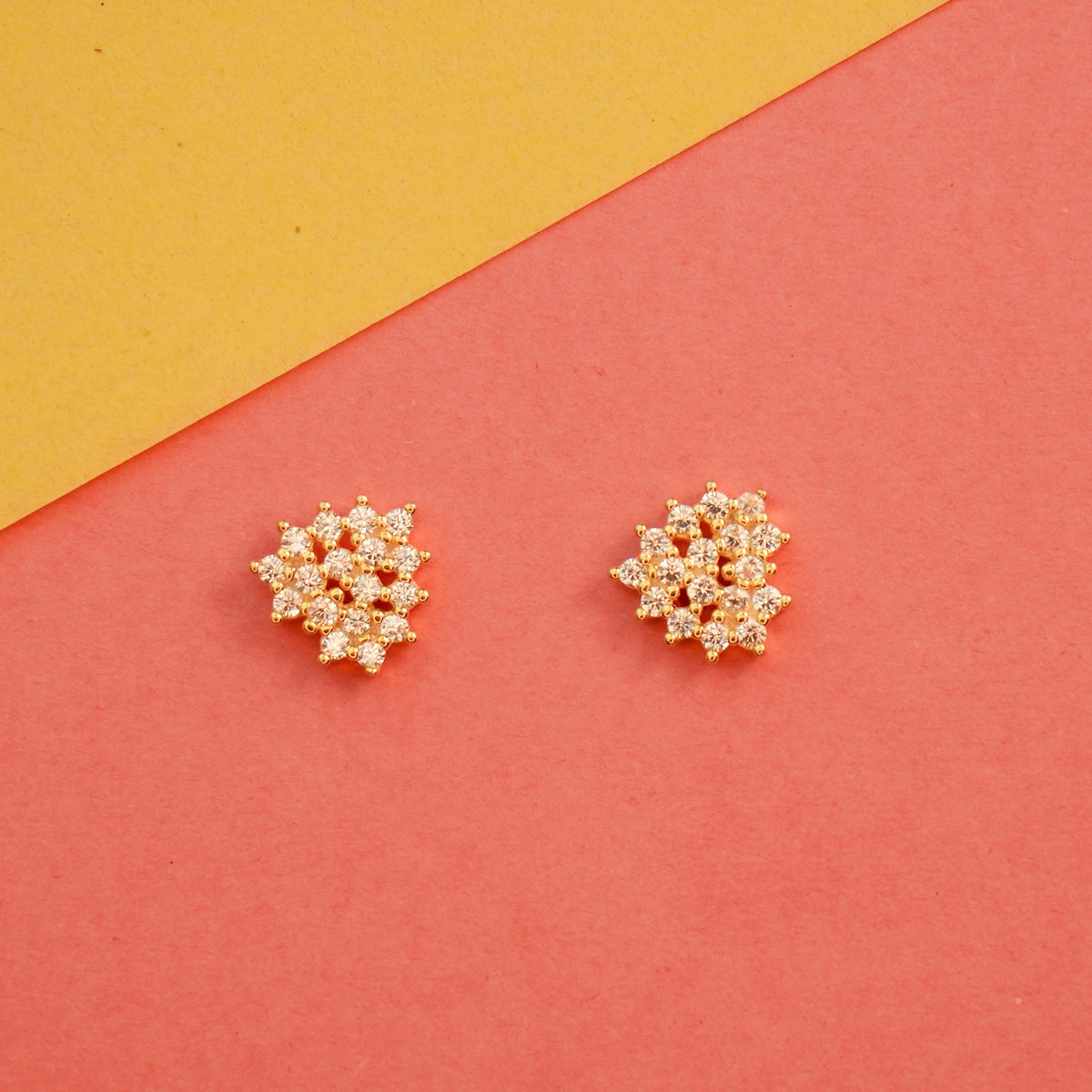 925 Sterling Silver Gold Poilsh Stone Cluster Stud Earring