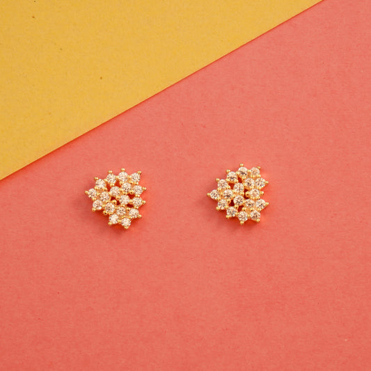 925 Sterling Silver Gold Poilsh Stone Cluster Stud Earring