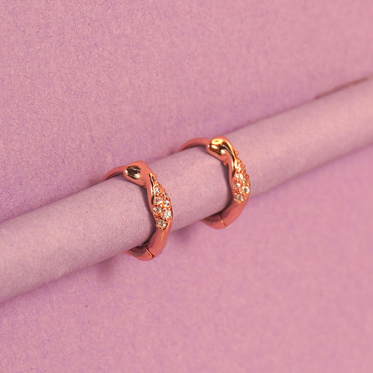 925 Sterling Silver Single Twisted & Stones Rosegold plated Women Hoop Earrings