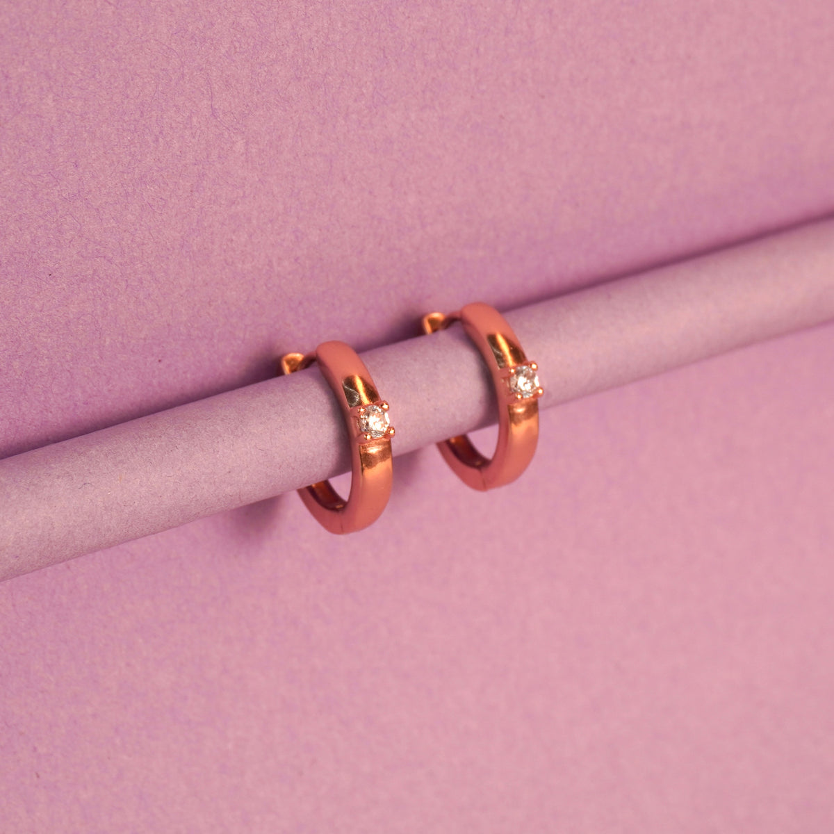 925 Sterling Silver Single Stone Rosegold plated Women Hoop Earrings