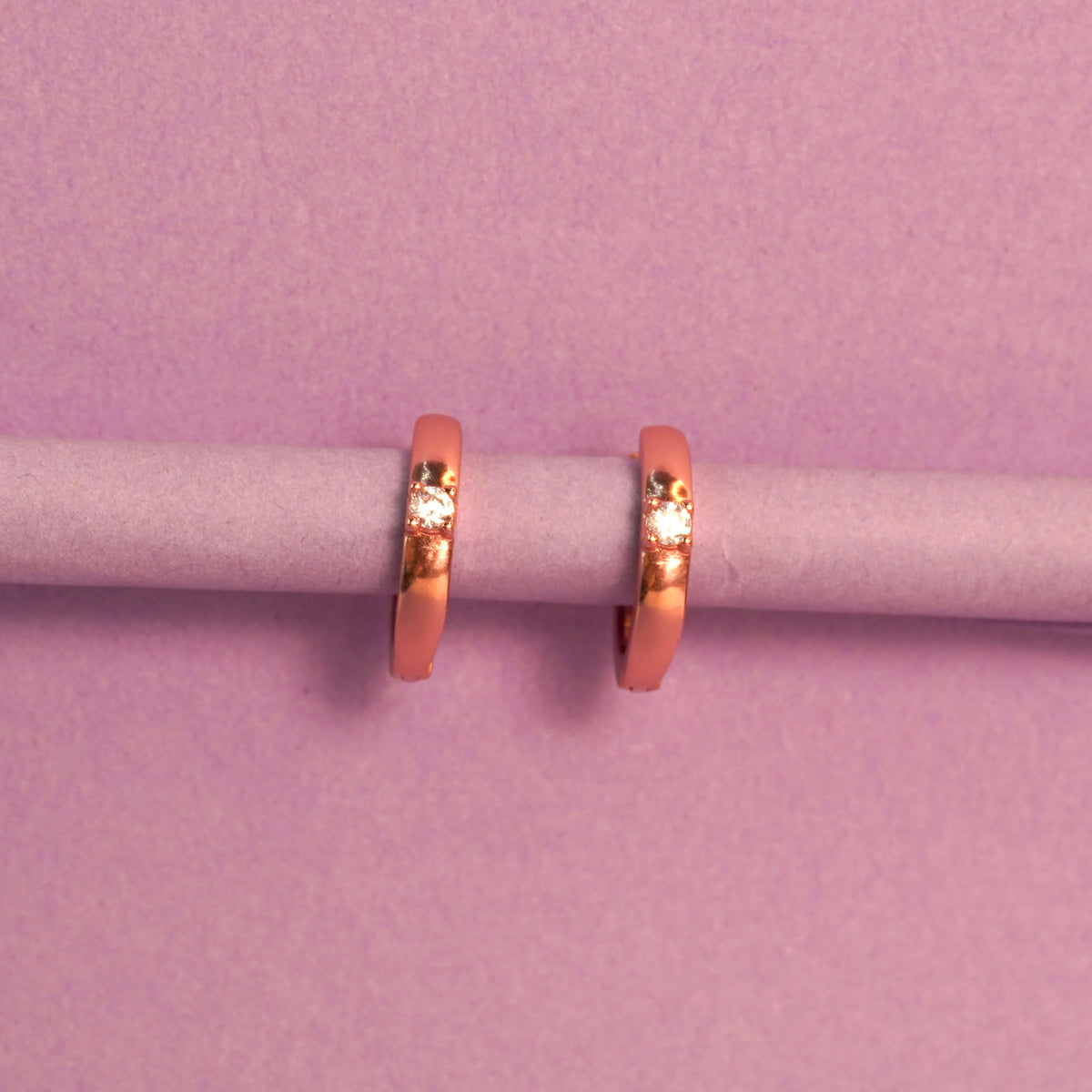925 Sterling Silver Single Stone Rosegold plated Women Hoop Earrings