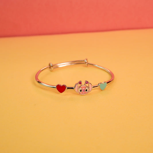 925 Sterling Silver Piglet Heart Charm Bracelet