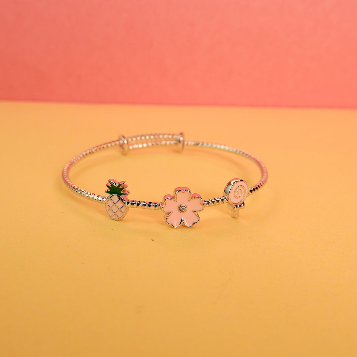 925 Sterling Silver cute pineapple, flowers, lolipop Kids Bangle