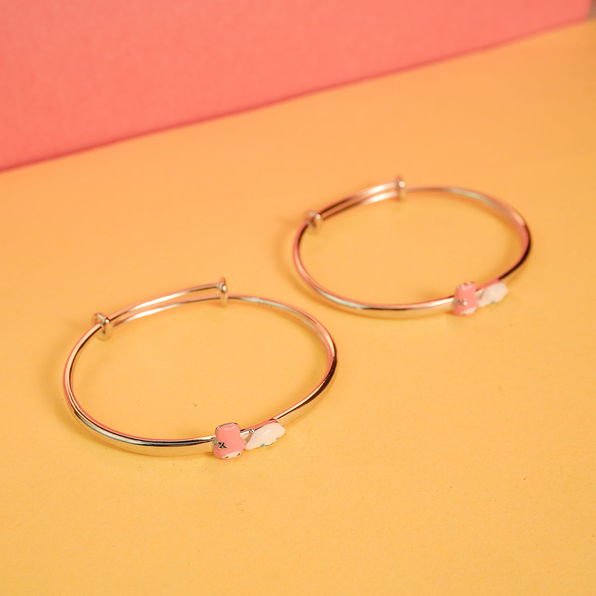 925 Sterling Silver Bunny Melody & Puppy Charm Kids Bangle