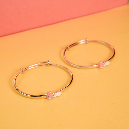 925 Sterling Silver Bunny Melody & Puppy Charm Kids Bangle