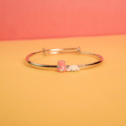 925 Sterling Silver Bunny Melody & Puppy Charm Kids Bangle