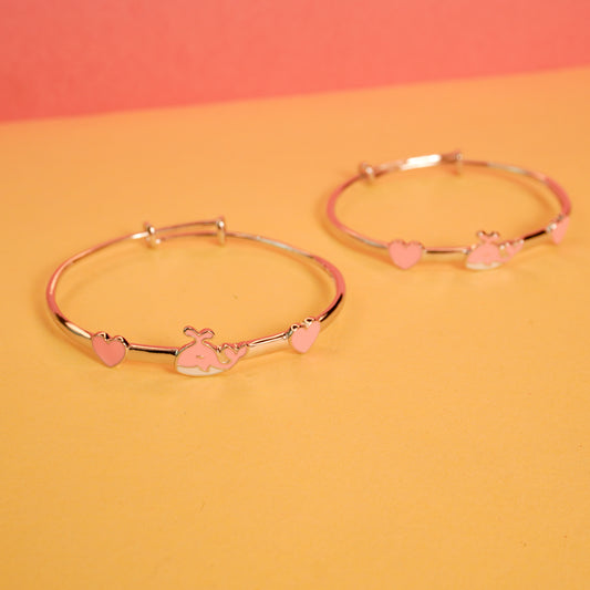 925 Sterling Silver Pink Whale and Heart Kids Bangle