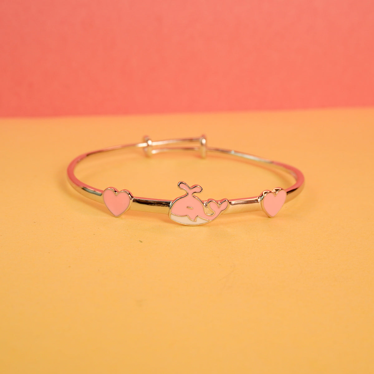 925 Sterling Silver Pink Whale and Heart Kids Bangle