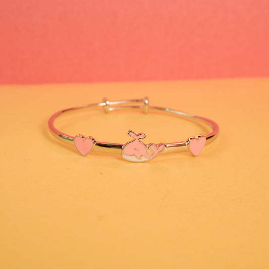 925 Sterling Silver Pink Whale and Heart Kids Bangle