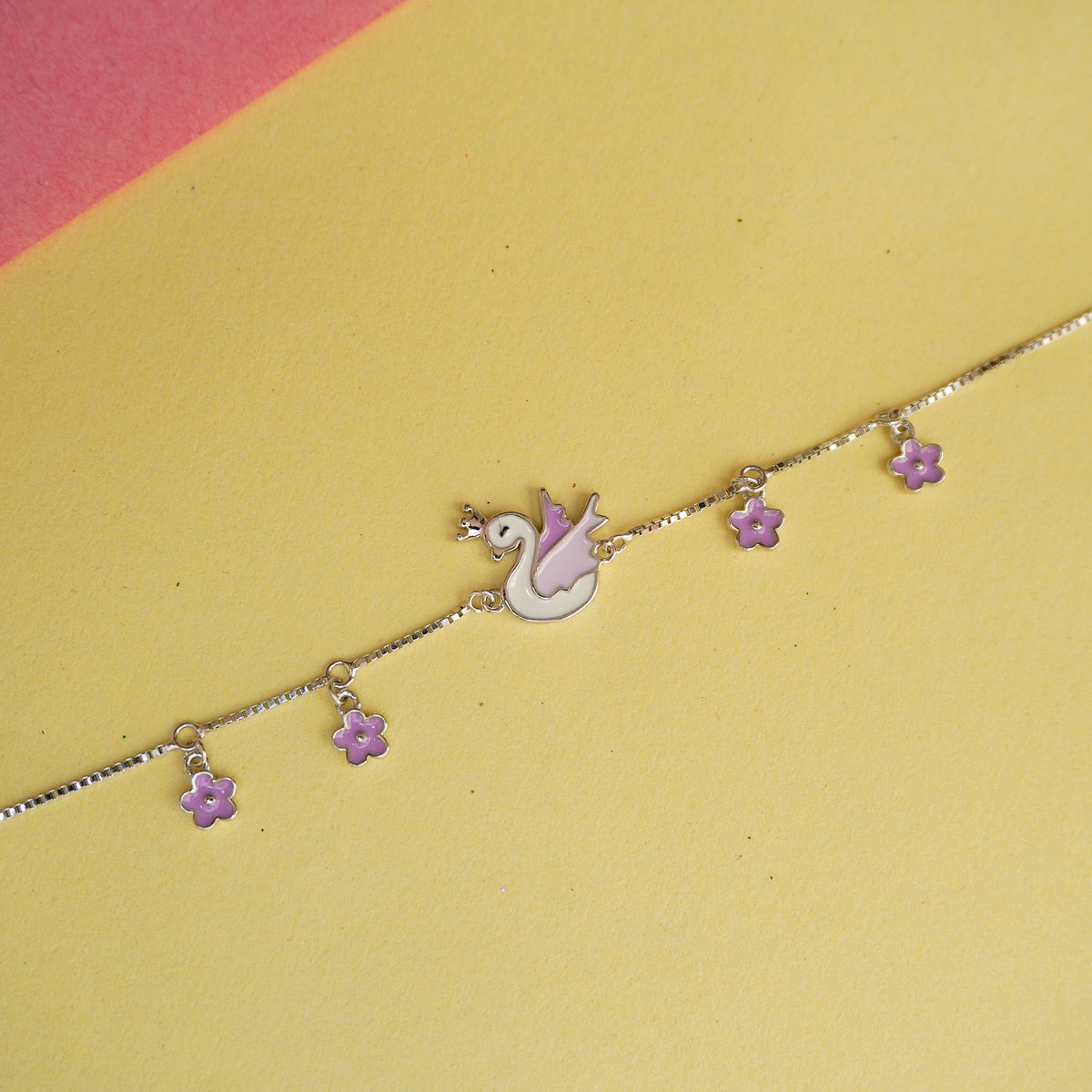 925 Sterling Silver Enamel Sawn Flower Charm Bracelet