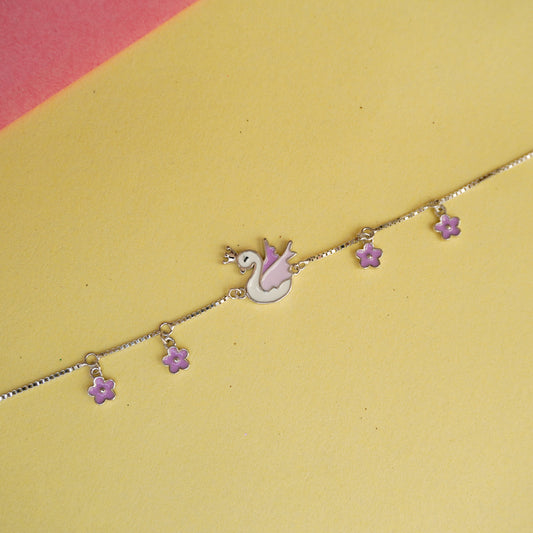 925 Sterling Silver Enamel Sawn Flower Charm Bracelet