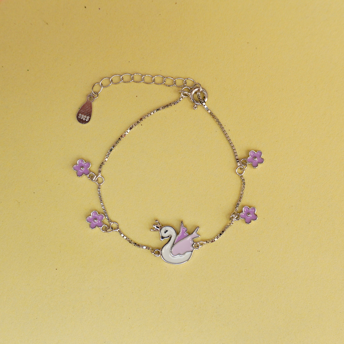925 Sterling Silver Enamel Sawn Flower Charm Bracelet