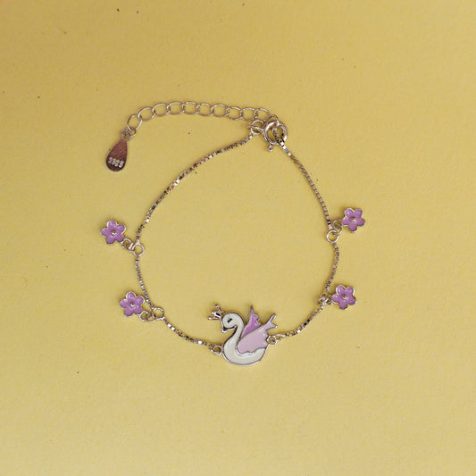 925 Sterling Silver Enamel Sawn Flower Charm Bracelet