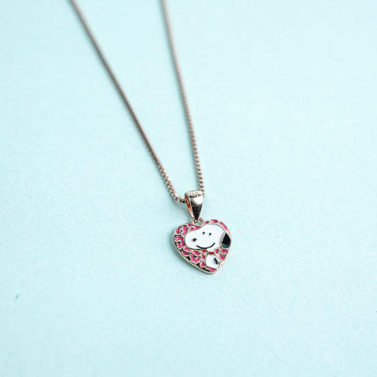 925 Silver Happy Snoopy Charm Kids Rose Gold Chain  (1 to 5 Years)