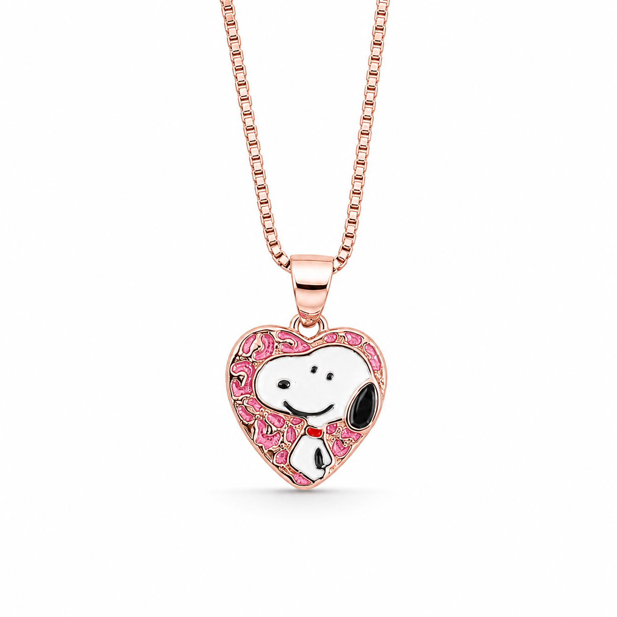 Silver Happy Snoopy Charm Kids RoseGold Chain