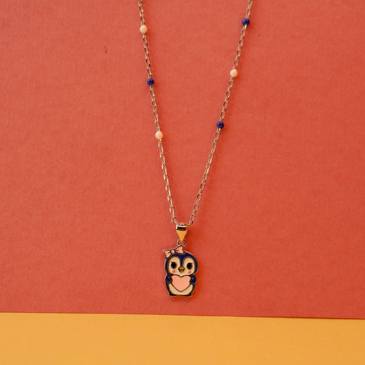 925 Sterling Silver Owl Pendant Kids Chain