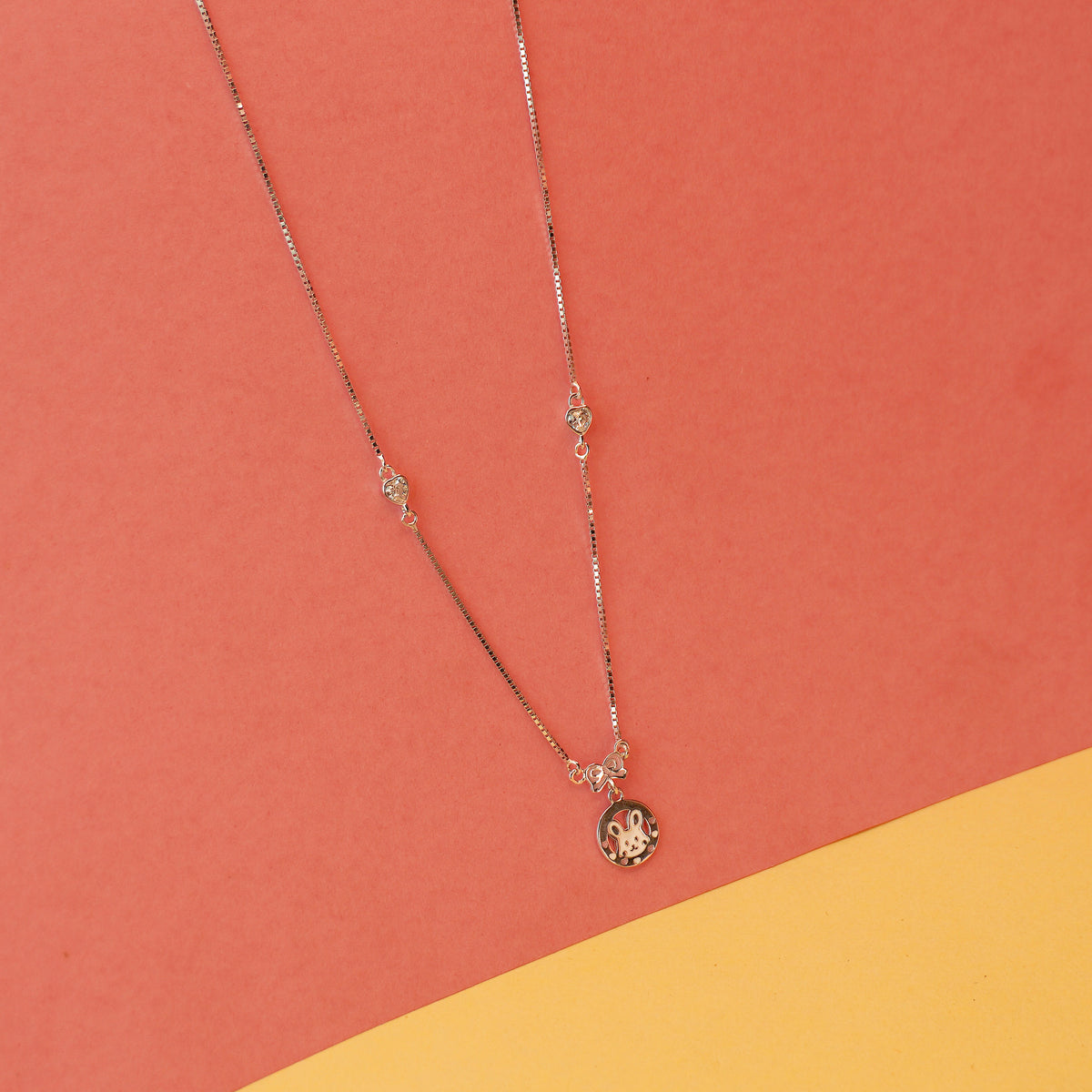 925 Sterling Silver Kids Bunny Round Kids Pendant Chain