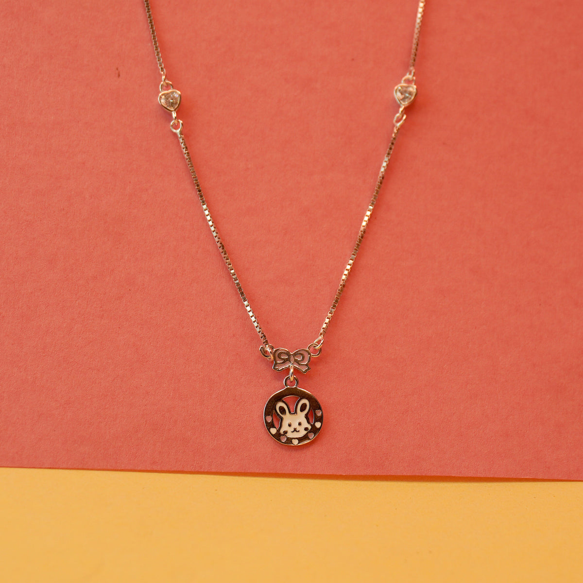 925 Sterling Silver Kids Bunny Round Kids Pendant Chain