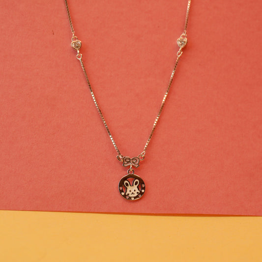 925 Sterling Silver Kids Bunny Round Kids Pendant Chain