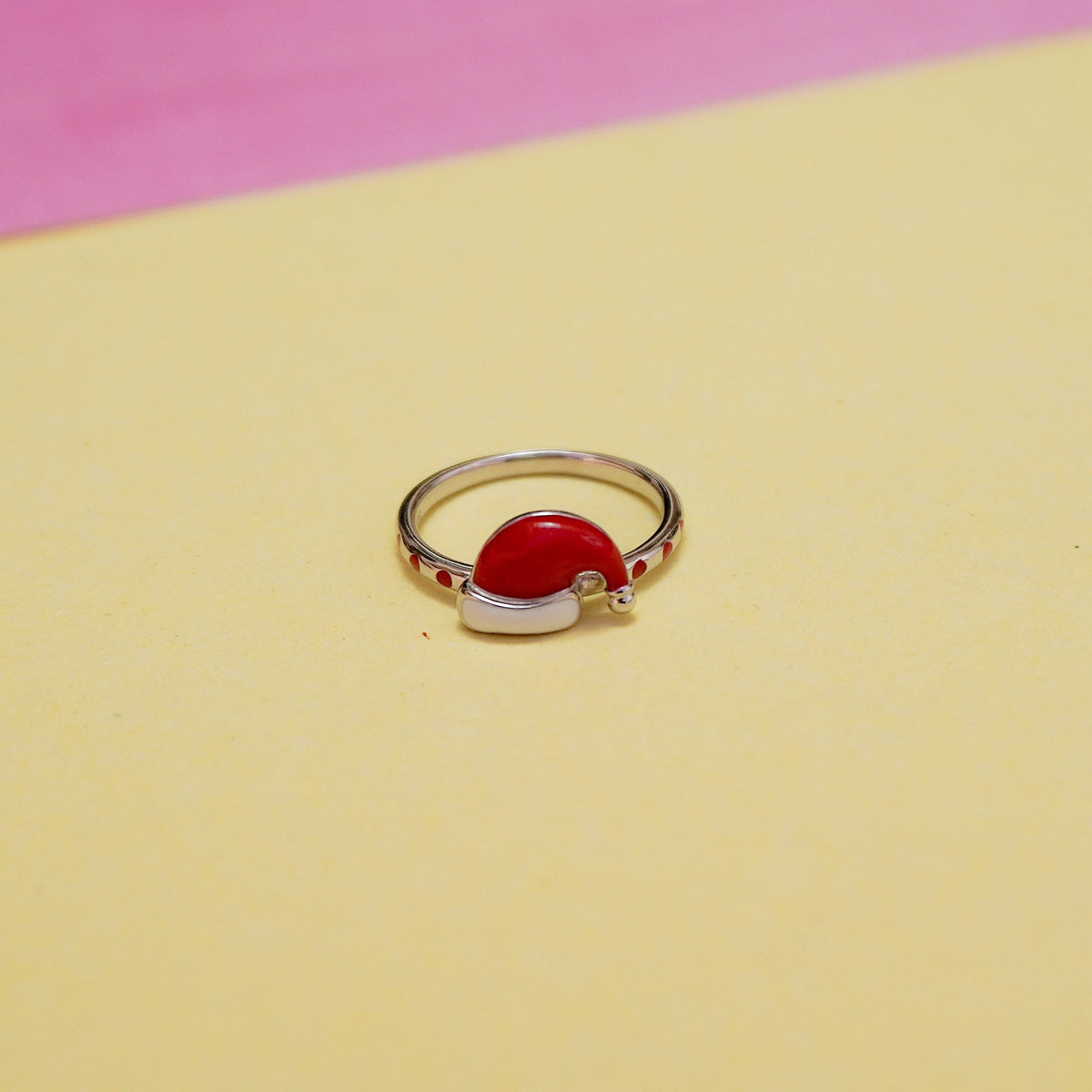 925 Sterling Silver Christmas Santa Hat Enamel Ring