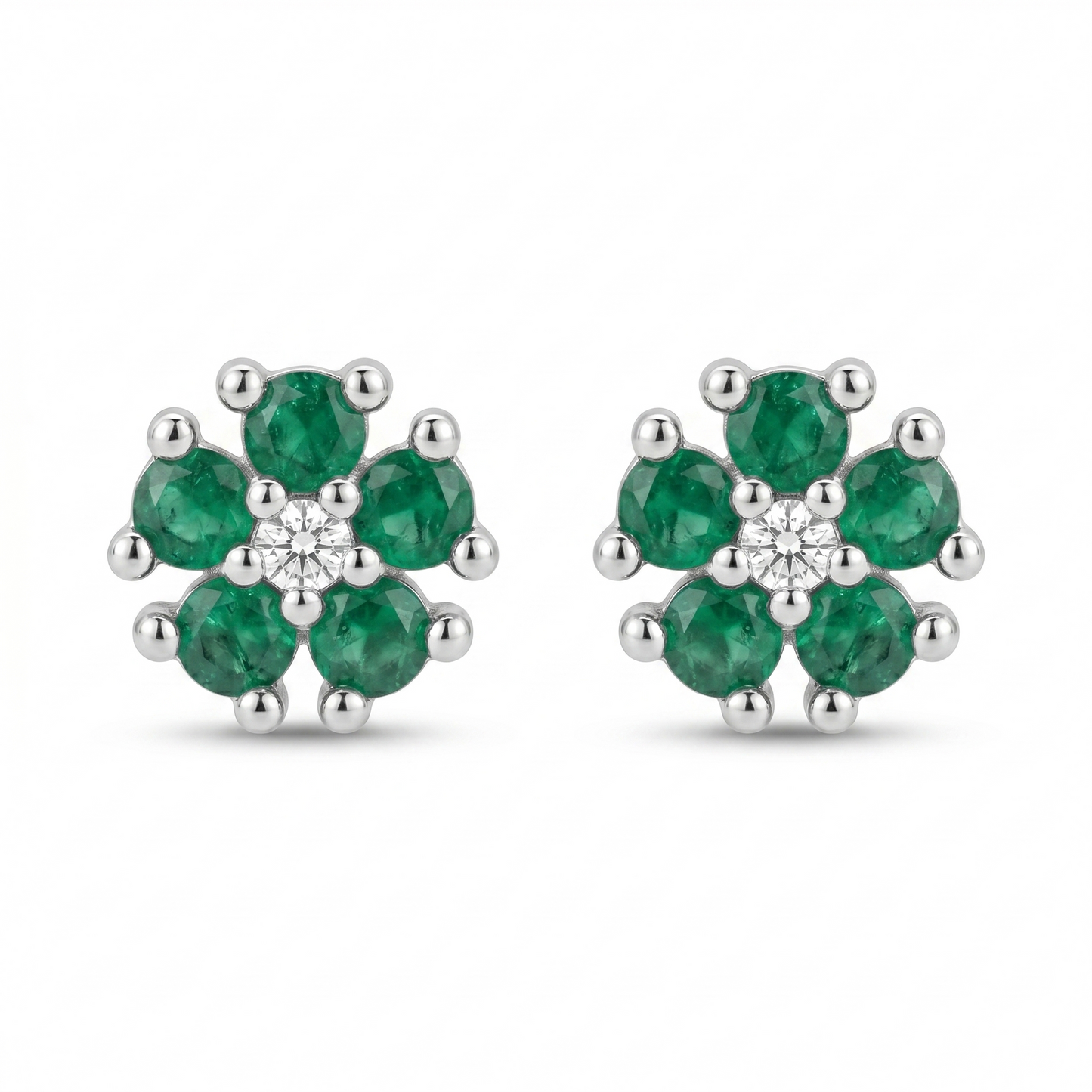 Silver Floral Green Mini Studs Earring