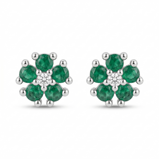 Silver Floral Green Mini Studs Earring