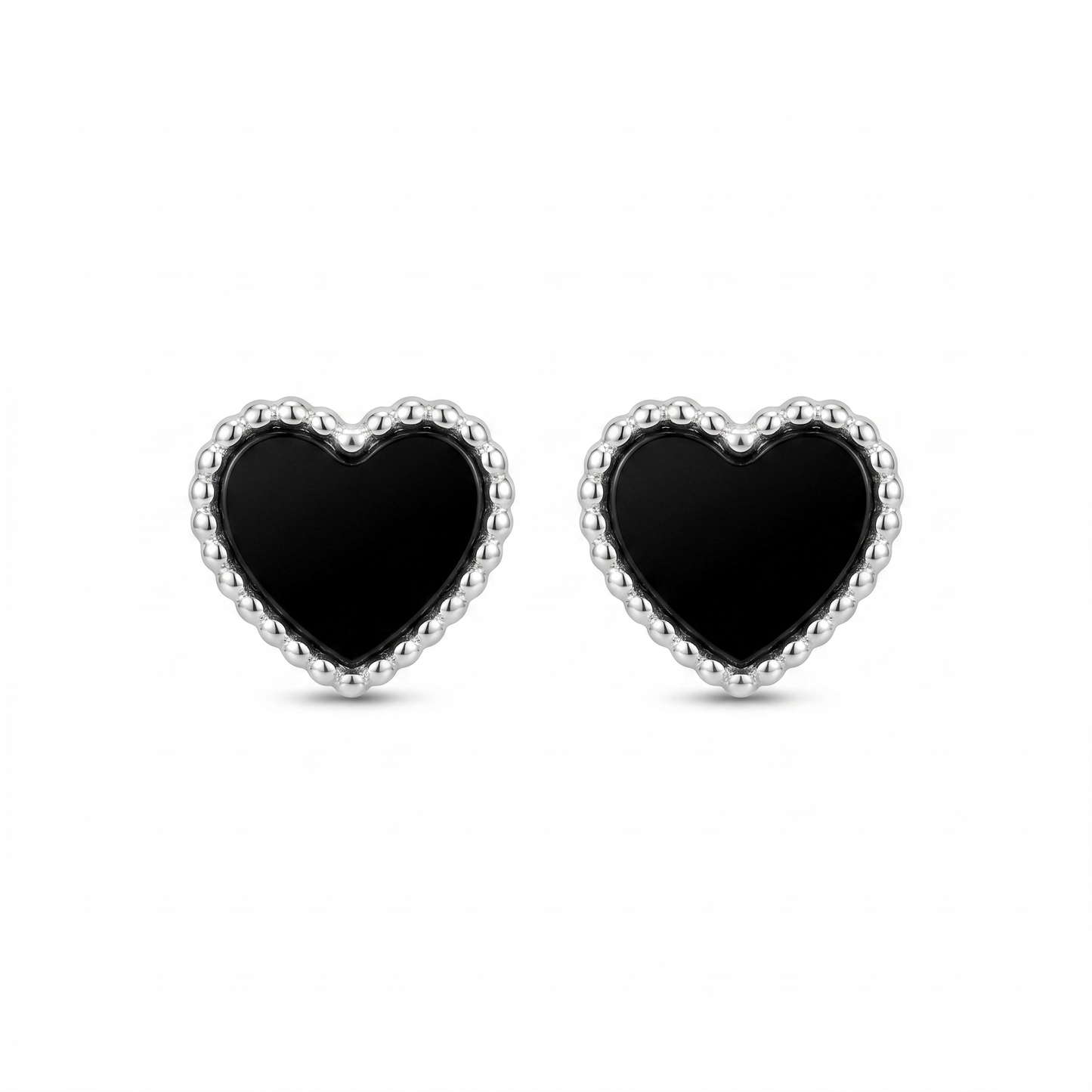 Silver Black Heart Mini Studs Earring