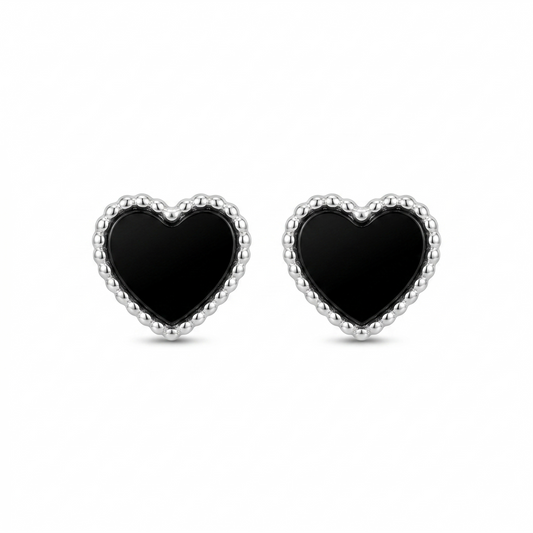 Silver Black Heart Mini Studs Earring