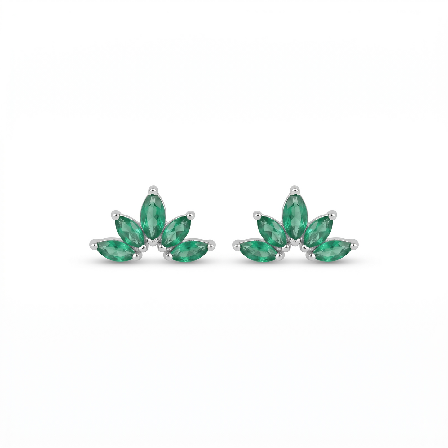 Silver Green Leaf Stone Mini Studs Earring