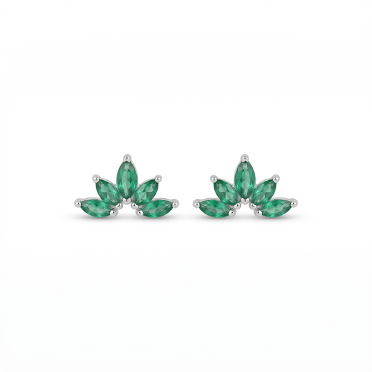 Silver Green Leaf Stone Mini Studs Earring