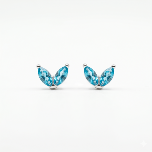 Silver Blue Twin Leaf Mini Studs Earring