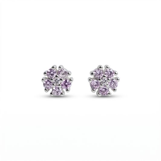 Silver Pink Floral Mini Studs Earring