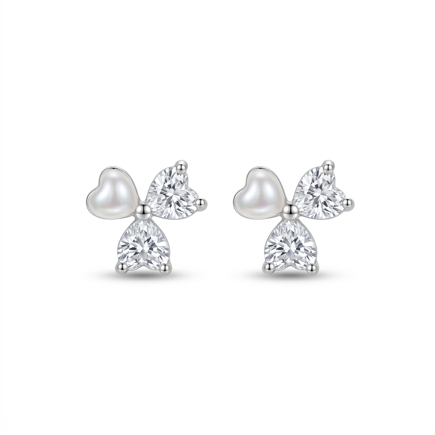 Silver White Heart Mini Studs Earrings