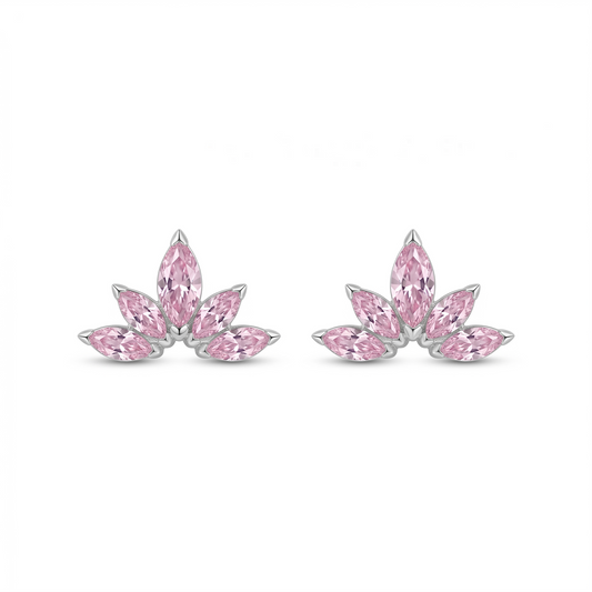 Silver Blush Leaf Stone Mini Studs Earrings