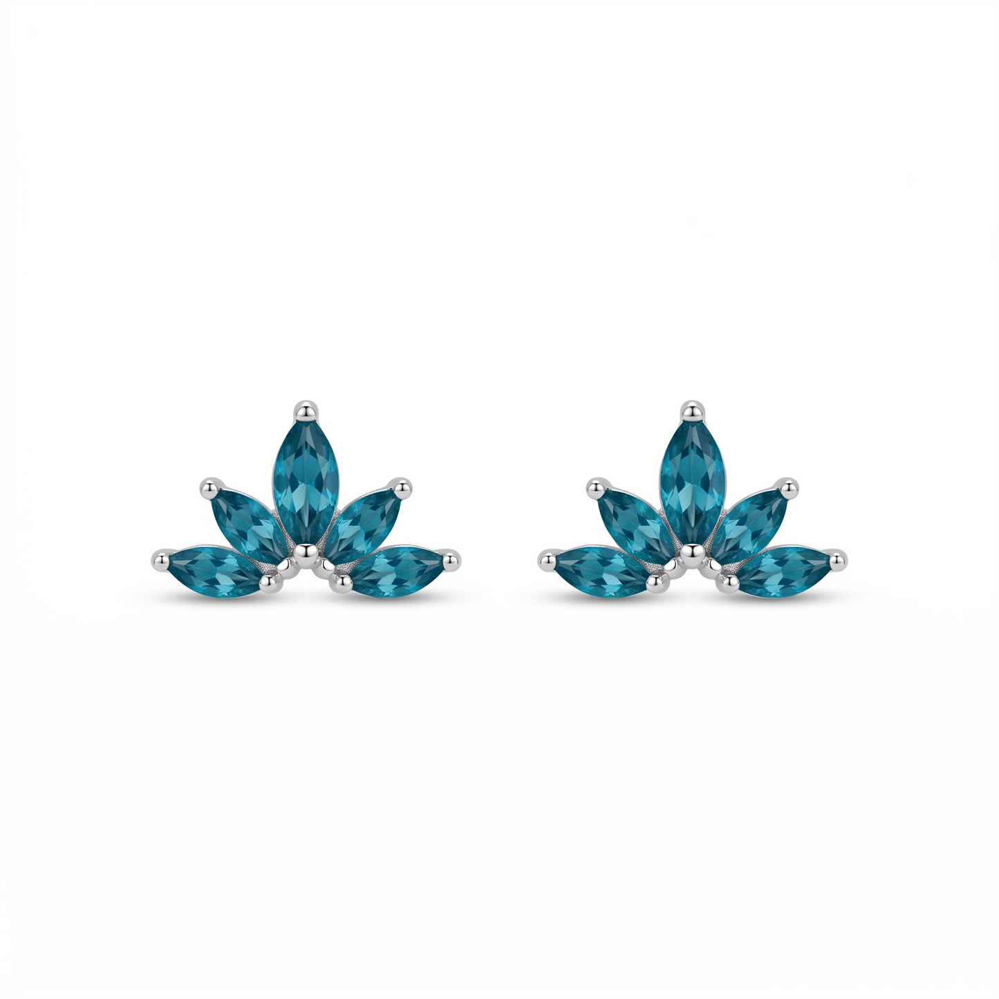 Silver Blue Leaf Mini Studs Earring