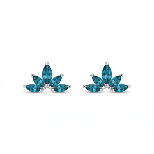 Silver Blue Leaf Mini Studs Earring