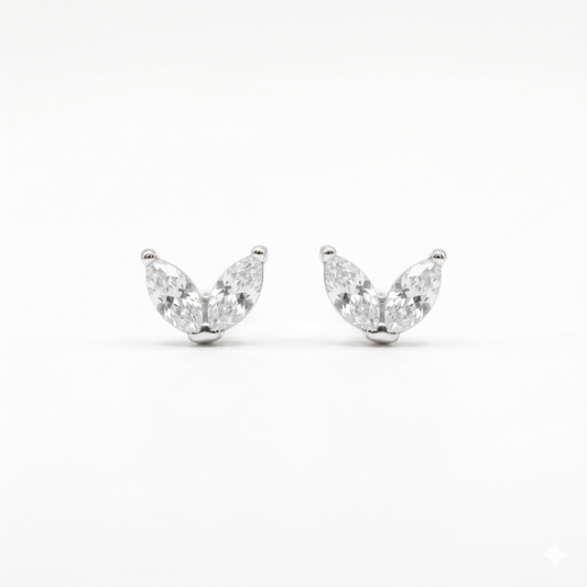 Silver White Twin Leaf Mini Studs Earring