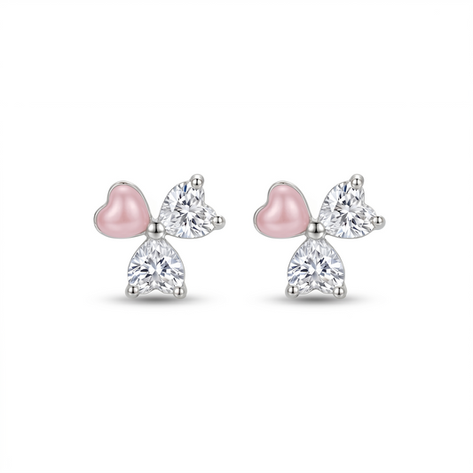 Silver Peach Heart Mini Studs Earrings