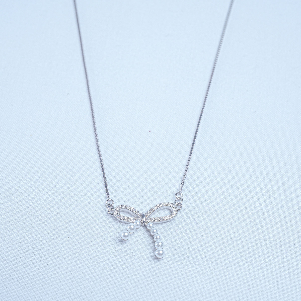 925 Sterling Silver Luxe Bow Pearl Women Pendant Chain