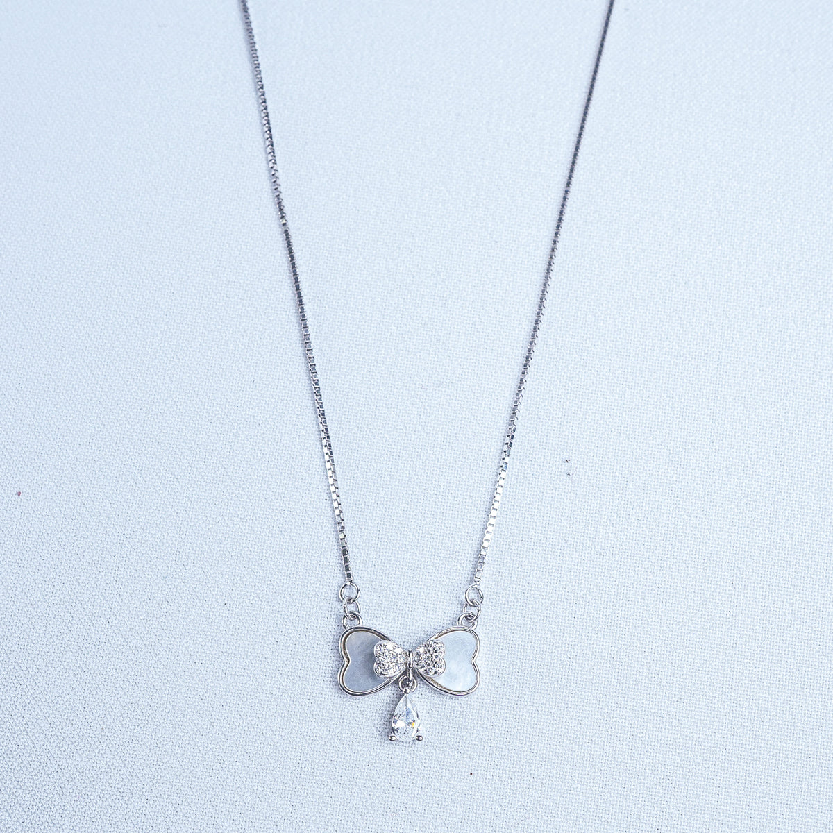925 Sterling Silver Beloved Heart Bow Women Pendant Chain