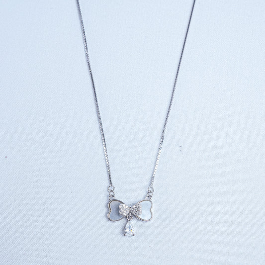 925 Sterling Silver Beloved Heart Bow Women Pendant Chain