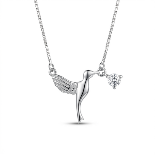925 Sterling Silver Luxe Humming Bird Women Pendant Chain