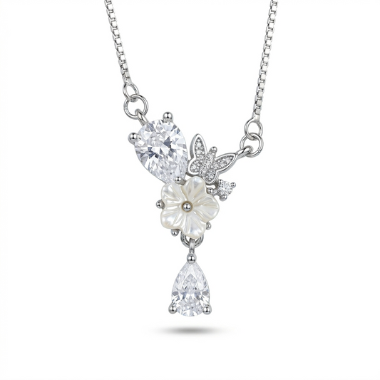 925 Sterling Silver Butterfly Bloom Women Pendant Chain