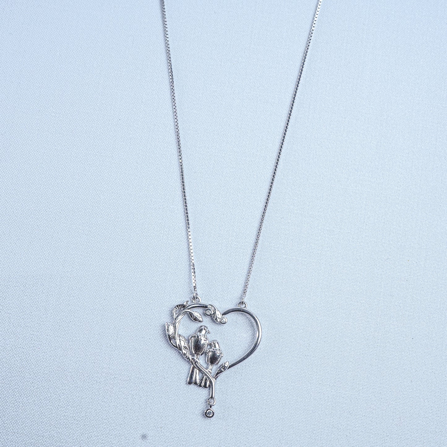 925 Sterling Silver Lovebirds Heart Women Pendant Chain| Romantic Silver Necklace