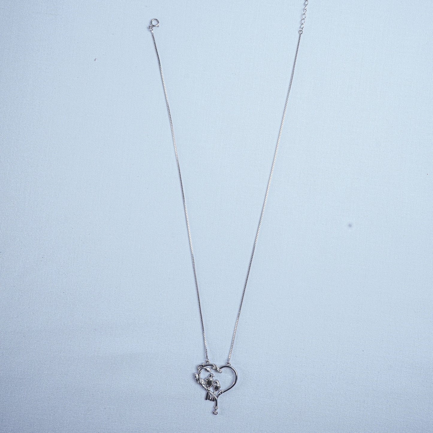 925 Sterling Silver Lovebirds Heart Women Pendant Chain| Romantic Silver Necklace